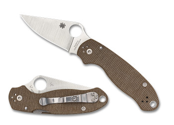 Spyderco Para 3 Folding Knife Brown Canvas Micarta Handle CRU-WEAR Plain Edge C223MPCW