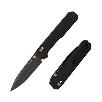 Real Steel Perix Folding Knife Full Black G10 Handle Nitro-V Drop Point Plain Black Blade 7121BB