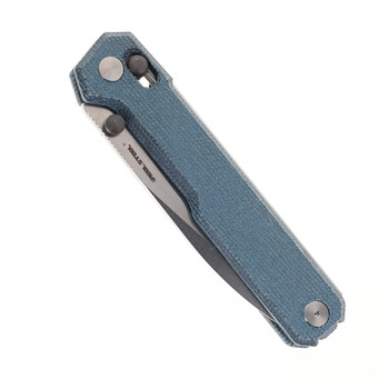 Real Steel Perix Folding Knife Denim Micarta Handle Nitro-V Drop Point Plain Edge Satin Finish 7121DM