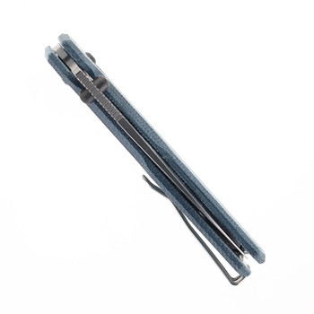 Real Steel Perix Folding Knife Denim Micarta Handle Nitro-V Drop Point Plain Edge Satin Finish 7121DM