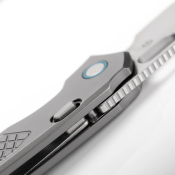 Vosteed Psyop Folding Knife Gray Titanium Handle Elmax Drop Point Plain Edge Satin Finish A2202