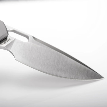 Vosteed Psyop Folding Knife Gray Titanium Handle Elmax Drop Point Plain Edge Satin Finish A2202