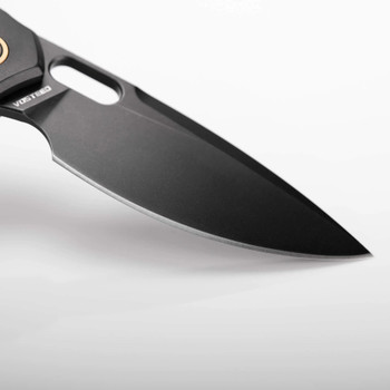 Vosteed Psyop Folding Knife Black Titanium Handle Elmax Drop Point Plain Edge Black Stonewash Finish A2203