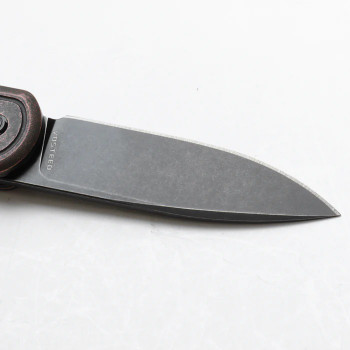 Vosteed Corgi Folding Knife Copper Handle Nitro-V Drop Point Plain Edge Black Stonewash Finish CG29NTORF