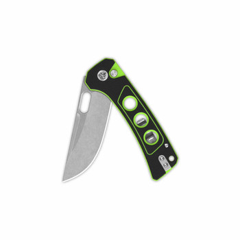QSP Unicorn Button Lock Folding Knife Black/Neon G10 Handle 14C28N Plain Edge Satin Finish QS156-C1