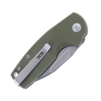 SOG Stout SJ Folding Knife OD Green G10 Handle D2 Clip Point Plain Edge Stonewash Finish 16-03-01-57