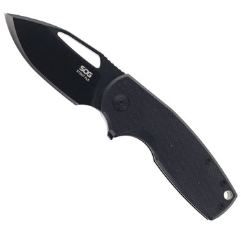 SOG Stout FLK Blackout Folding Knife Black G10 Handle D2 Clip Point Plain Black Blade 14-03-02-57