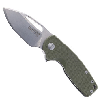 SOG Stout FLK Folding Knife Olive Drab/Silver G10 Handle D2 Clip Point Plain Edge Stonewash Finish 14-03-01-57
