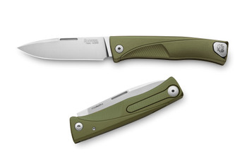 LionSteel Thrill Integral Slip Joint Folding Knife Green Aluminum Handle M390 Plain Edge Satin Finish LSTL-AGS