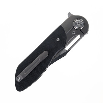Two Sun Folding Knife Black Titanium/Carbon Fiber Handle M390 Plain Edge TS219-M390