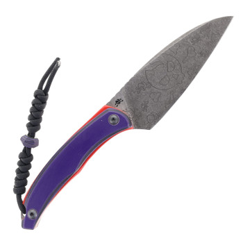 Max Tkachuk Custom Beshket Sheepsfoot Flat Grind Fixed Blade Knife Violet/Red Micarta Jolly Roger Finish Max Tkachuk Custom Beshket Sheepsfoot Flat Grind Fixed Blade Knife Violet/Red Micarta Jolly Roger Finish