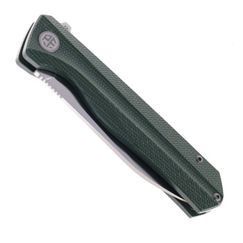 Petrified Fish Folding Knife Green Micarta Handle D2 Plain Edge Satin Finish 818