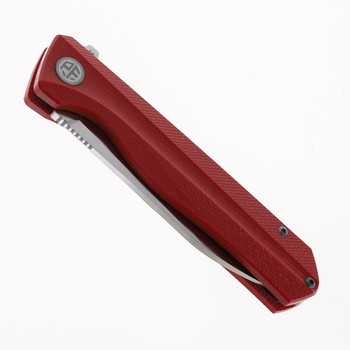 Petrified Fish Folding Knife Red Micarta Handle D2 Plain Edge Satin Finish 818-RMS