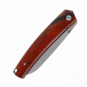 Petrified Fish Folding Knife Sandalwood Handle 12C27N Plain Edge Satin Finish 719-WOS