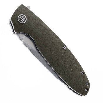 Petrified Fish Folding Knife Olive Green Micarta Handle D2 Plain Edge Stonewash Finish B01-KAW