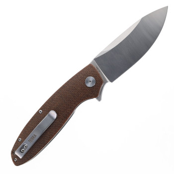 Petrified Fish Folding Knife Brown Micarta Handle D2 Plain Edge Satin Finish B01-BRS