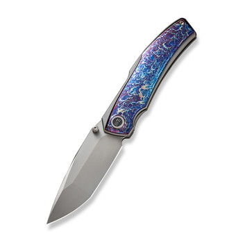 WE Swordfin Folding Knife Flamed Titanium Handle 20CV Tanto Plain Edge Silver Bead Blast Finish WE23067-1