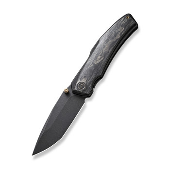 WE Swordfin Folding Knife Black Shredded Carbon Fiber Handle 20CV Tanto Plain Edge Black Stonewash Finish WE23067-2