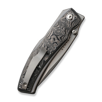 WE Swordfin Folding Knife Black/White Aluminum Foil Carbon Fiber Handle 20CV Tanto Plain Edge Silver Beadblast Finish WE23067-3