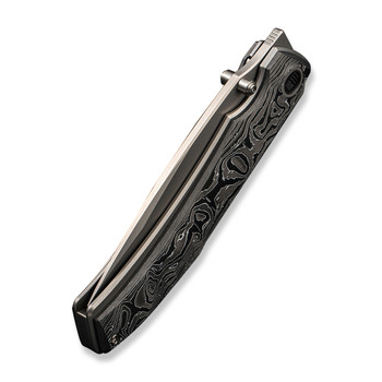 WE Swordfin Folding Knife Black/White Aluminum Foil Carbon Fiber Handle 20CV Tanto Plain Edge Silver Beadblast Finish WE23067-3
