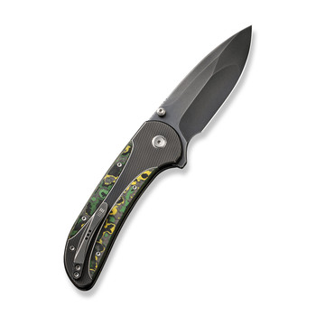 WE Zizzit Folding Knife Gray/Black/Yellow/Green Titanium Toxic Storm Fat Carbon Fiber Handle 20CV Drop Point Plain Edge Polished Gray Finish WE23031-4