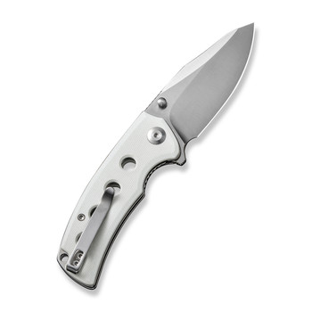 Sencut Excalis Folding Knife White G10 Handle 9Cr18MoV Reverse Tanto Plain Edge Satin Finish S23068-2