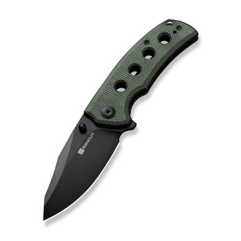 Sencut Excalis Folding Knife Green Micarta Handle 9Cr18MoV Reverse Tanto Plain Edge Black Finish S23068-3