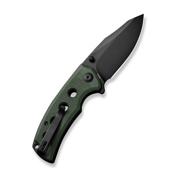 Sencut Excalis Folding Knife Green Micarta Handle 9Cr18MoV Reverse Tanto Plain Edge Black Finish S23068-3
