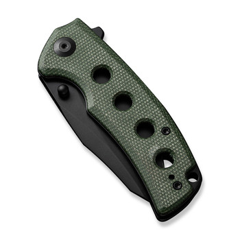 Sencut Excalis Folding Knife Green Micarta Handle 9Cr18MoV Reverse Tanto Plain Edge Black Finish S23068-3
