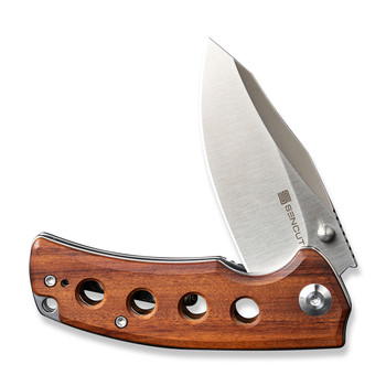Sencut Excalis Folding Knife Guibourtia Wood Handle 9Cr18MoV Reverse Tanto Plain Edge Satin Finish S23068-4