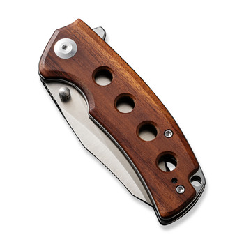 Sencut Excalis Folding Knife Guibourtia Wood Handle 9Cr18MoV Reverse Tanto Plain Edge Satin Finish S23068-4