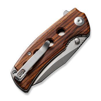 Sencut Excalis Folding Knife Guibourtia Wood Handle 9Cr18MoV Reverse Tanto Plain Edge Satin Finish S23068-4