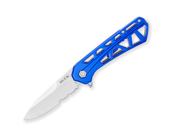 Buck 812 Trace Folding Knife Blue Aluminum Handle 7Cr17MoV Drop Point Partially Serrated Edge 812BLX