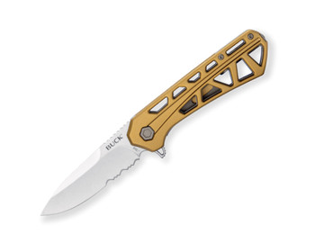 Buck 812 Trace Folding Knife Bronze Aluminum Handle 7Cr17MoV Drop Point Partially Serrated Edge 812BRX