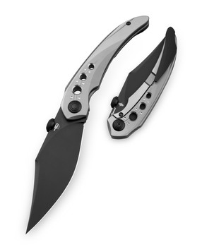 Bestech Razon Folding Knife White Bead Blast Titanium Handle Magnacut Plain Black Blade BT2406C