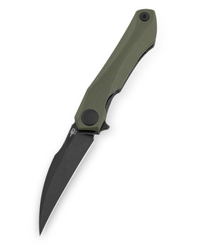 Bestech Ivy Folding Knife OD Green G10 Handle 14C28N Plain Edge Black Stonewash Finish BG59C