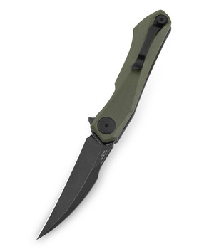 Bestech Ivy Folding Knife OD Green G10 Handle 14C28N Plain Edge Black Stonewash Finish BG59C