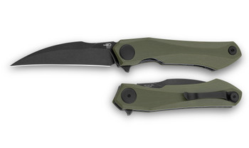 Bestech Ivy Folding Knife OD Green G10 Handle 14C28N Plain Edge Black Stonewash Finish BG59C