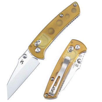 Kansept Little Main Street Folding Knife Yellow PEI Handle 154CM Plain Edge Stonewash Finish T2015V1