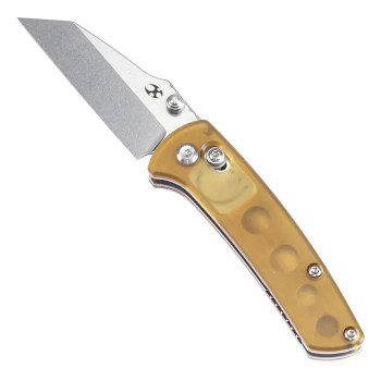 Kansept Little Main Street Folding Knife Yellow PEI Handle 154CM Plain Edge Stonewash Finish T2015V1