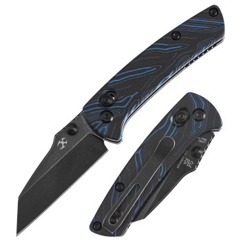 Kansept Little Main Street Folding Knife Blue/Black Gmascus G10 Handle 154CM Plain Edge Blackwash Finish T2015V9