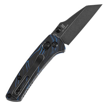 Kansept Little Main Street Folding Knife Blue/Black Gmascus G10 Handle 154CM Plain Edge Blackwash Finish T2015V9