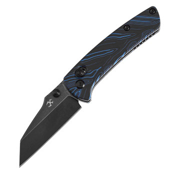 Kansept Little Main Street Folding Knife Blue/Black Gmascus G10 Handle 154CM Plain Edge Blackwash Finish T2015V9