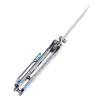 Kansept Little Main Street Folding Knife Lightning Strike Titanium Handle Damascus Plain Edge K2015V1