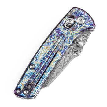 Kansept Little Main Street Folding Knife Lightning Strike Titanium Handle Damascus Plain Edge K2015V1