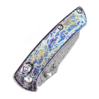 Kansept Little Main Street Folding Knife Lightning Strike Titanium Handle Damascus Plain Edge K2015V1