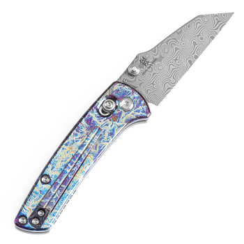 Kansept Little Main Street Folding Knife Lightning Strike Titanium Handle Damascus Plain Edge K2015V1