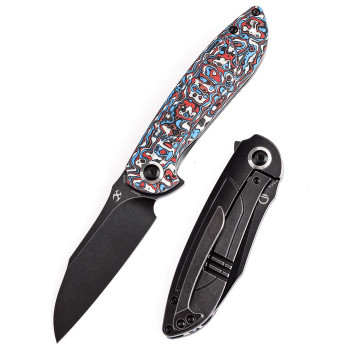 Kansept Prometheus Folding Knife White/Blue/Red Nebula Carbon Fiber Handle S35VN Sheepsfoot Plain Edge Blackwash Finish K1040A2