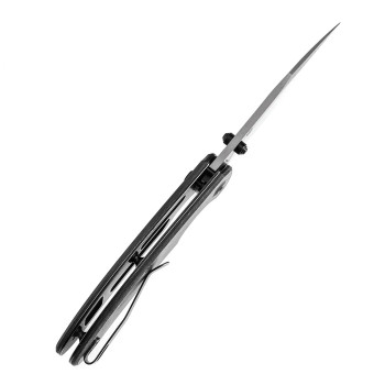 Kansept Nesstreet Button Lock Folding Knife Twill Carbon Fiber Handle Damascus Drop Point Plain Edge K1039F6