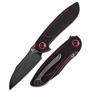 Tenable Prometheus Folding Knife Black/Red G10 Handle 14C28N Drop Point Plain Edge Blackwash Finish T1040A1